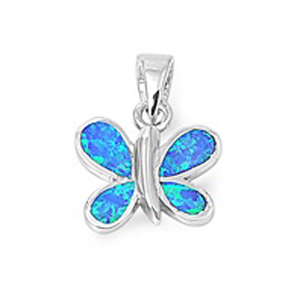 Sterling Silver Trendy White Lab Opal Butterfly Pendant with Pendant Height of 14MM