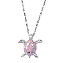 Load image into Gallery viewer, Sterling Silver Modish Turtle with Pink Lab Opal PendantAnd Pendant Height of 17MM and Chain Length of 16 inch + 2 inch extension