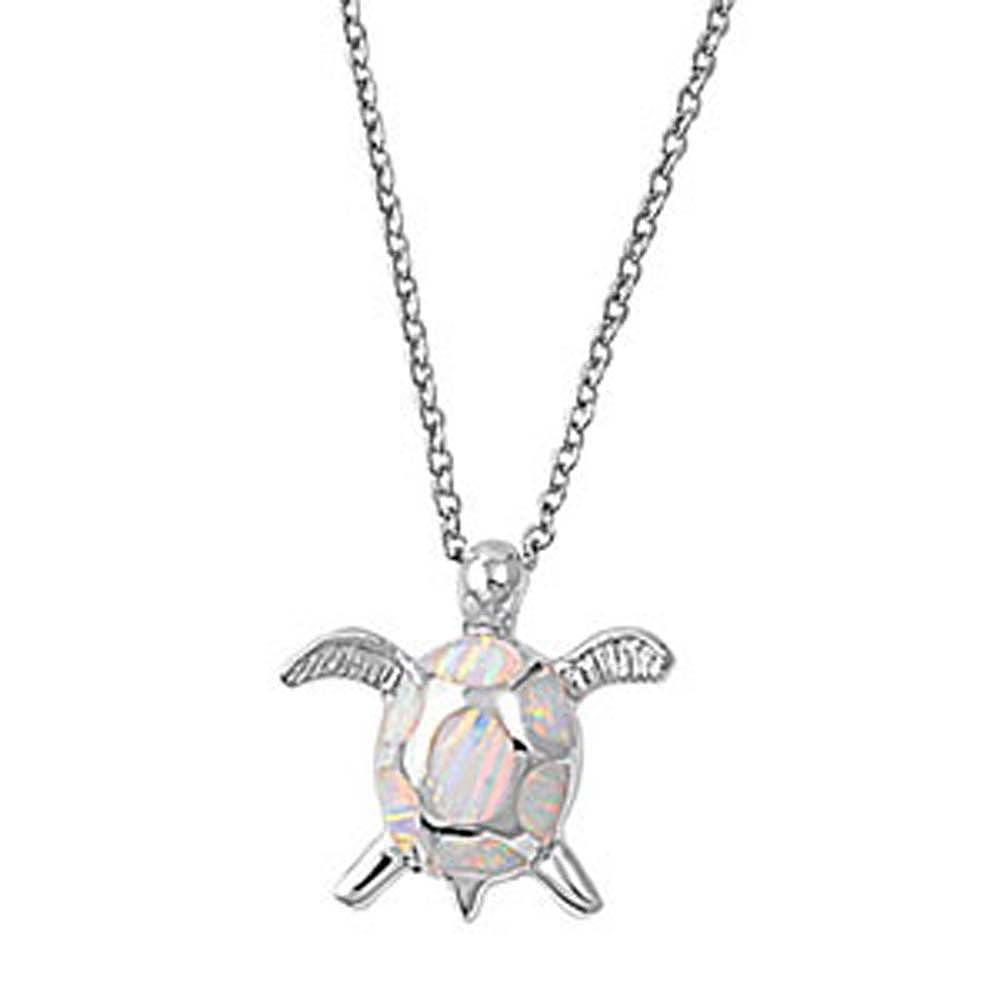 Sterling Silver Modish Turtle with White Lab Opal PendantAnd Pendant Height of 17MM and Chain Length of 16 inch + 2 inch extension