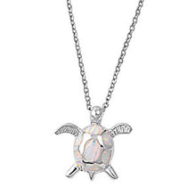 Load image into Gallery viewer, Sterling Silver Modish Turtle with White Lab Opal PendantAnd Pendant Height of 17MM and Chain Length of 16 inch + 2 inch extension