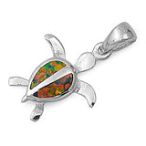 Sterling Silver Black Lab Opal Turtle Shaped Pendant