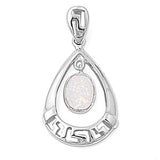 Sterling Silver Floating White Lab Opal Greek Key Pendant with Pendant Height of 31MM