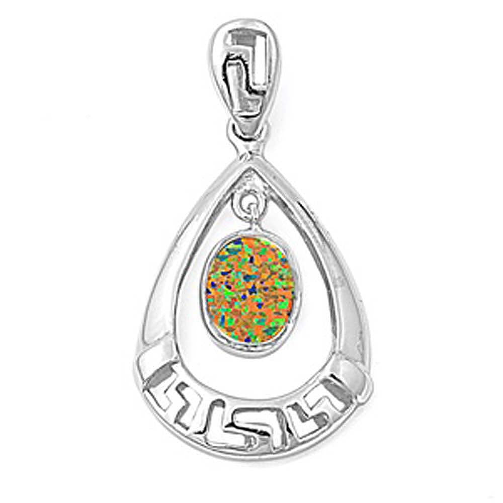 Sterling Silver Floating Black Lab Opal Greek Key Pendant with Pendant Height of 31MM