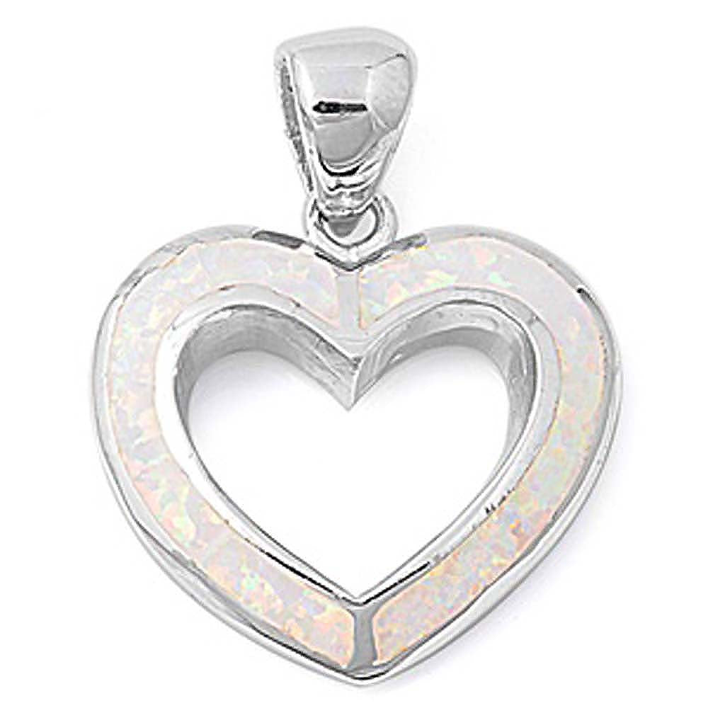 Sterling Silver Heart Shape White Lab Opal PendantAnd Pendant Height 24mm