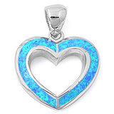 Sterling Silver Heart Shape Blue Lab Opal PendantAnd Pendant Height 24mm