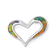 Load image into Gallery viewer, Sterling Silver Trendy Black Lab Opal Open Cut Heart Pendant with Pendant Height of 17MM