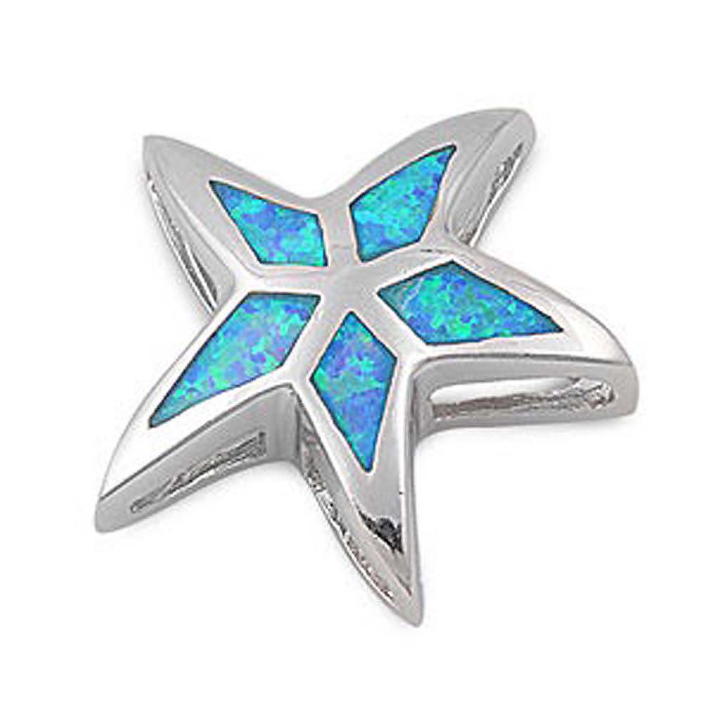 Sterling Silver Trendy Blue Lab Opal Starfish Pendant with Pendant Height of 18MM