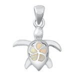 Sterling Silver White Lab Opal Turtle and Plumeria Pendant