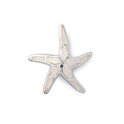 Sterling Silver Fancy White Lab Opal Starfish Pendant with Pendant Height of 20MM