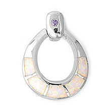 Load image into Gallery viewer, Sterling Silver Open Oval Shape White Lab Opal PendantAnd Pendant Height 28mm