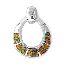 Load image into Gallery viewer, Sterling Silver Black Lab Opal Open Oval Shaped Pendant With Clear CZ