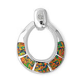 Sterling Silver Black Lab Opal Open Oval Shaped Pendant With Clear CZ
