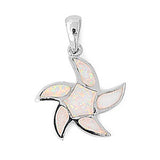 Sterling Silver Fancy White Lab Opal Starfish Pendant with Pendant Height of 12MM