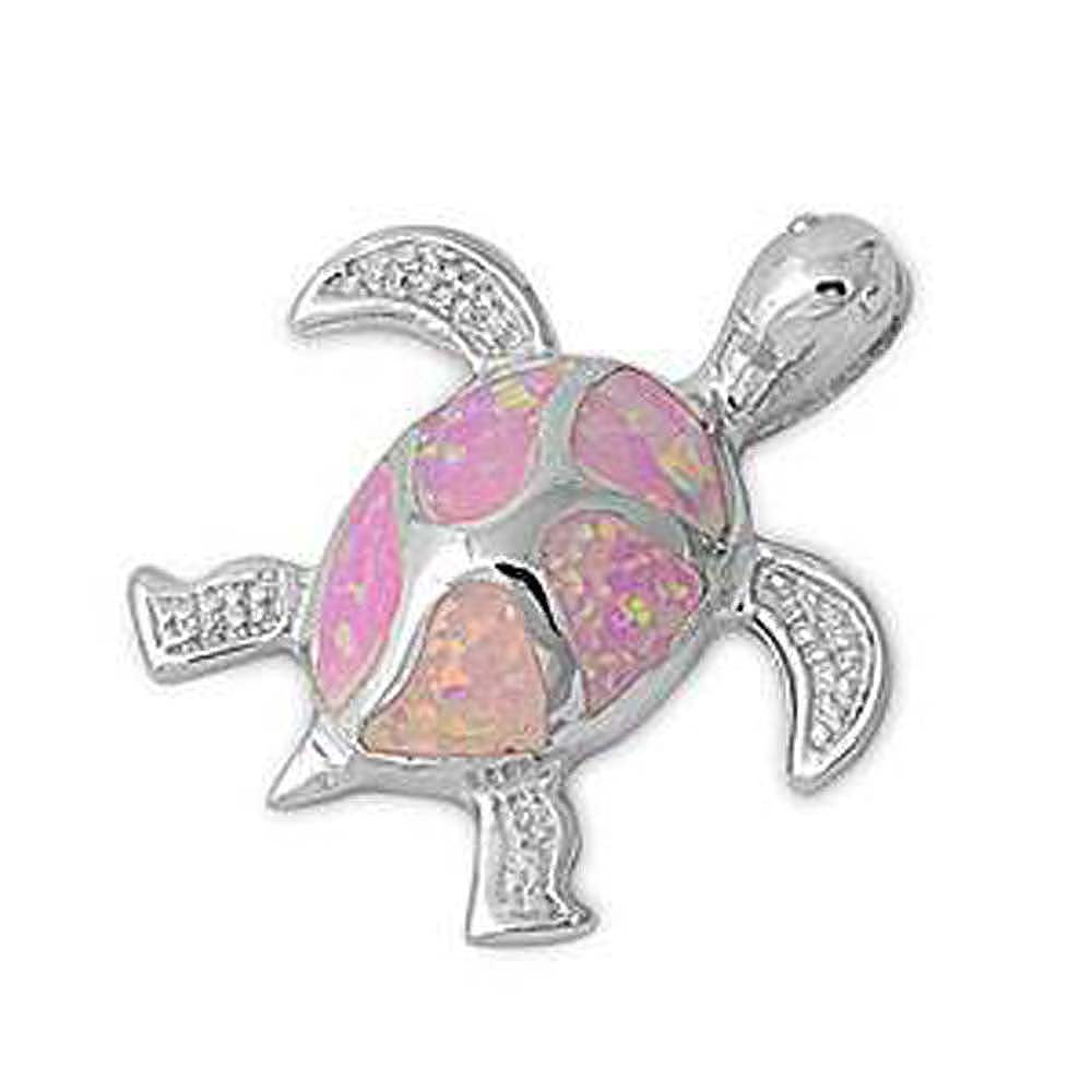 Sterling Silver Turtle Shape Pink Lab Opal PendantAnd Pendant Height 27mm