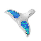 Sterling Silver Fancy Whale Tail with Blue Lab Opal PendantAnd Pendant Height of 16MM