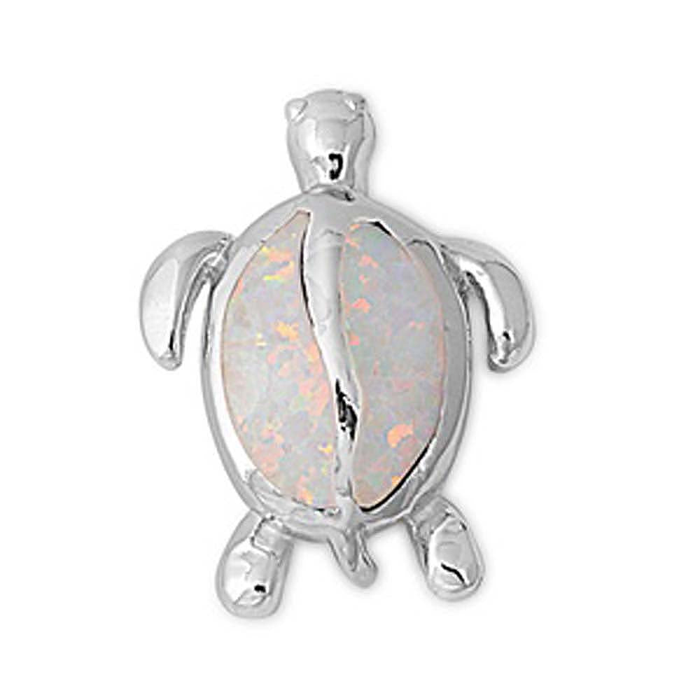 Sterling Silver Stylish White Lab Opal Turtle Pendant with Pendant Height of 22MM