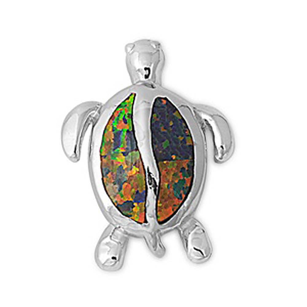 Sterling Silver Stylish Black Lab Opal Turtle Pendant with Pendant Height of 22MM