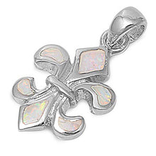 Load image into Gallery viewer, Sterling Silver Fleur De Lise Shape White Lab Opal PendantAnd Pendant Height 24mm