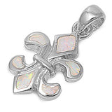 Sterling Silver Fleur De Lise Shape White Lab Opal PendantAnd Pendant Height 24mm