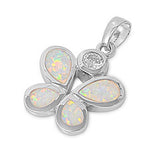 Sterling Silver Trendy White Lab Opal Butterfly with Round Clear CZ Stone at the TopAnd Pendant Height of 17.78MM