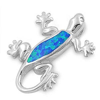 Sterling Silver Stylish Lizard with Blue Lab Opal PendantAnd Pedant Height of 27MM