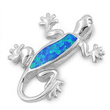 Sterling Silver Stylish Lizard with Blue Lab Opal PendantAnd Pedant Height of 27MM