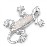 Sterling Silver Stylish Lizard with White Lab Opal PendantAnd Pedant Height of 27MM