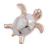 Sterling Silver Modish Fancy Turtle with White Lab Opal Rose Gold Plated PendantAnd Pendant Height of 17MM