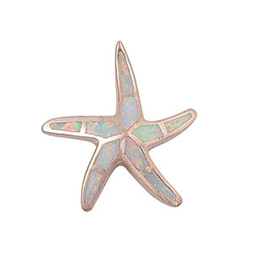 Sterling Silver Fancy White Lab Opal Starfish without BailAnd Pendant Height of 22MM