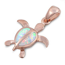 Load image into Gallery viewer, Sterling Silver Fancy Turtle with White Lab Opal Rose Gold Plated PendantAnd Pendant Height of 20MM