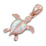 Sterling Silver Fancy Turtle with White Lab Opal Rose Gold Plated PendantAnd Pendant Height of 20MM