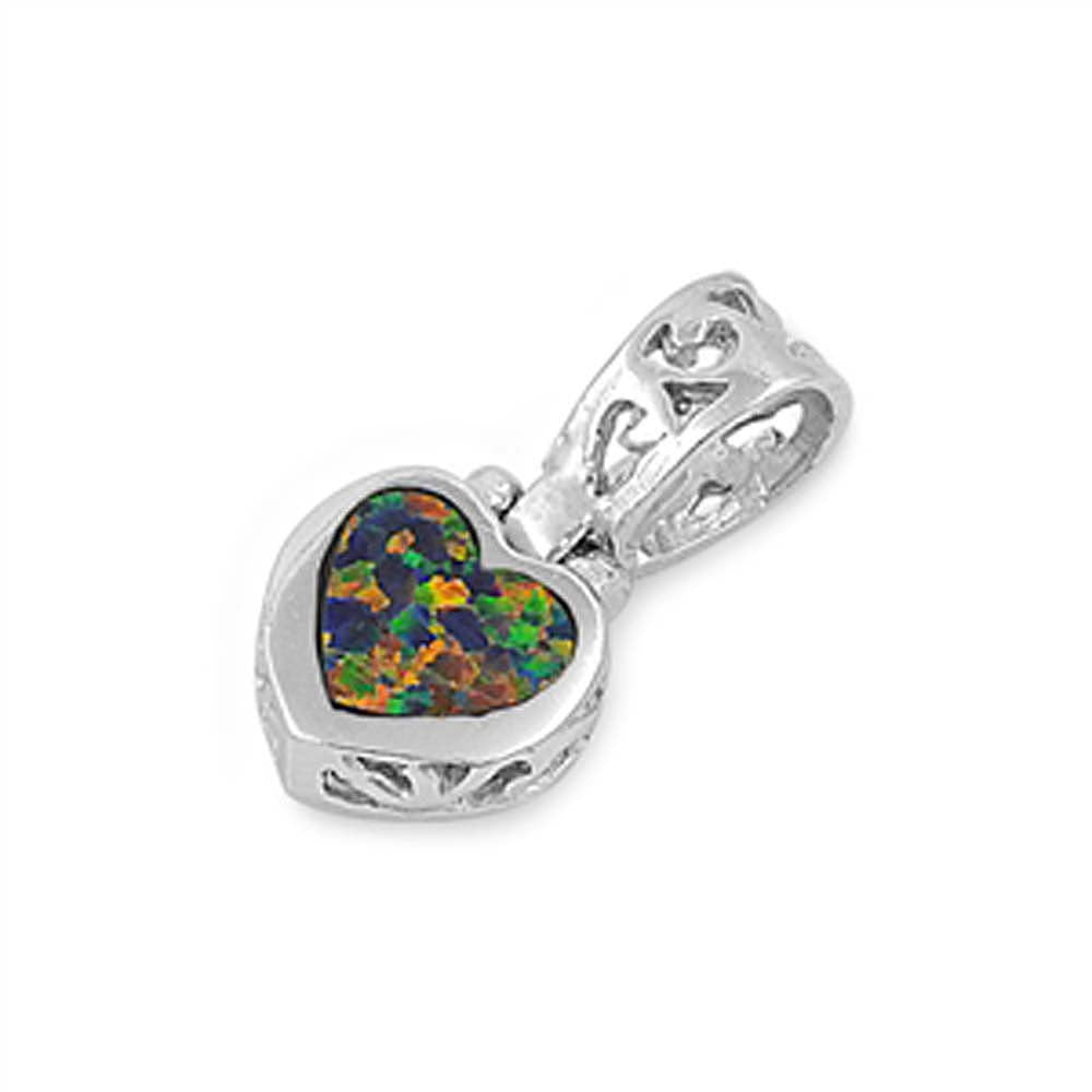 Sterling Silver Heart Shape Black Lab Opal PendantAnd Pendant Height 19mm