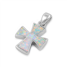 Load image into Gallery viewer, Sterling Silver Modern White Lab Opal Cross Pendant with Pendant Height of 20MM