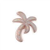 Sterling Silver Modish White Lab Opal Palm Tree without Bail Rose Gold Plated Pendant with Pendant Height of 17MM