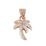 Sterling Silver Modish White Lab Opal Palm Tree with Bail Rose Gold Plated PendantAnd Pendant Height of 16MM