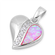 Load image into Gallery viewer, Sterling Silver Trendy Modish Heart with Pink Lab Opal and Clear CZ Stone in the MiddleAnd Pendant Height of 16MM