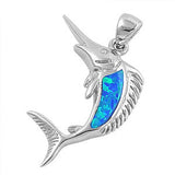 Sterling Silver Stylish Swordfish with Blue Lab Opal PendantAnd Pendant Height of 32MM