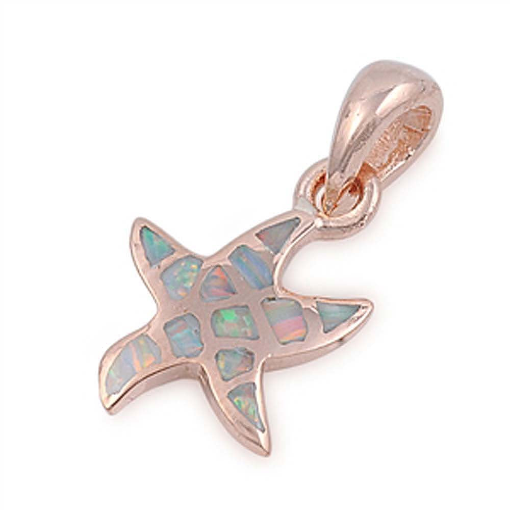 Sterling Silver Trendy Whte Lab Opal Starfish Rose Gold Plated Pendant with Pendant Height of 15MM