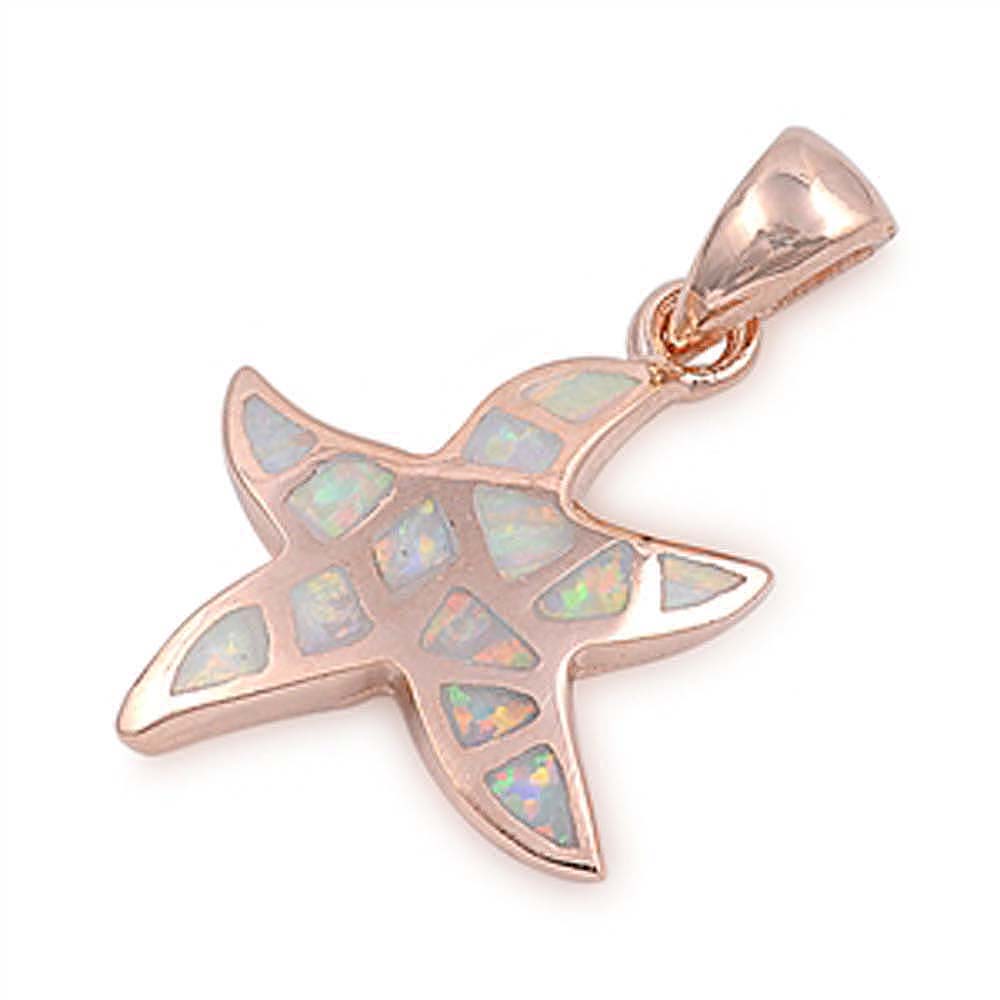 Sterling Silver Trendy Whte Lab Opal Starfish Rose Gold Plated Pendant with Pendant Height of 20MM