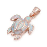 Sterling Silver Stylish White Lab Opal Turtle Rose Gold Plated Pendant with Pendant Height of 23MM