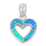 Sterling Silver Stylish Blue Lab Opal Open Cut Heart Pendant with Pendant Height of 15MM