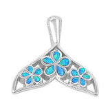 Sterling Silver Whale Tail Shape Blue Lab Opal PendantAnd Pendant Height 22mm