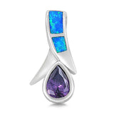 Sterling Silver Elegant Blue Lab Opal with Pear Shape Amethyst CZ Stone PendantAnd Pendant Height of 24MM