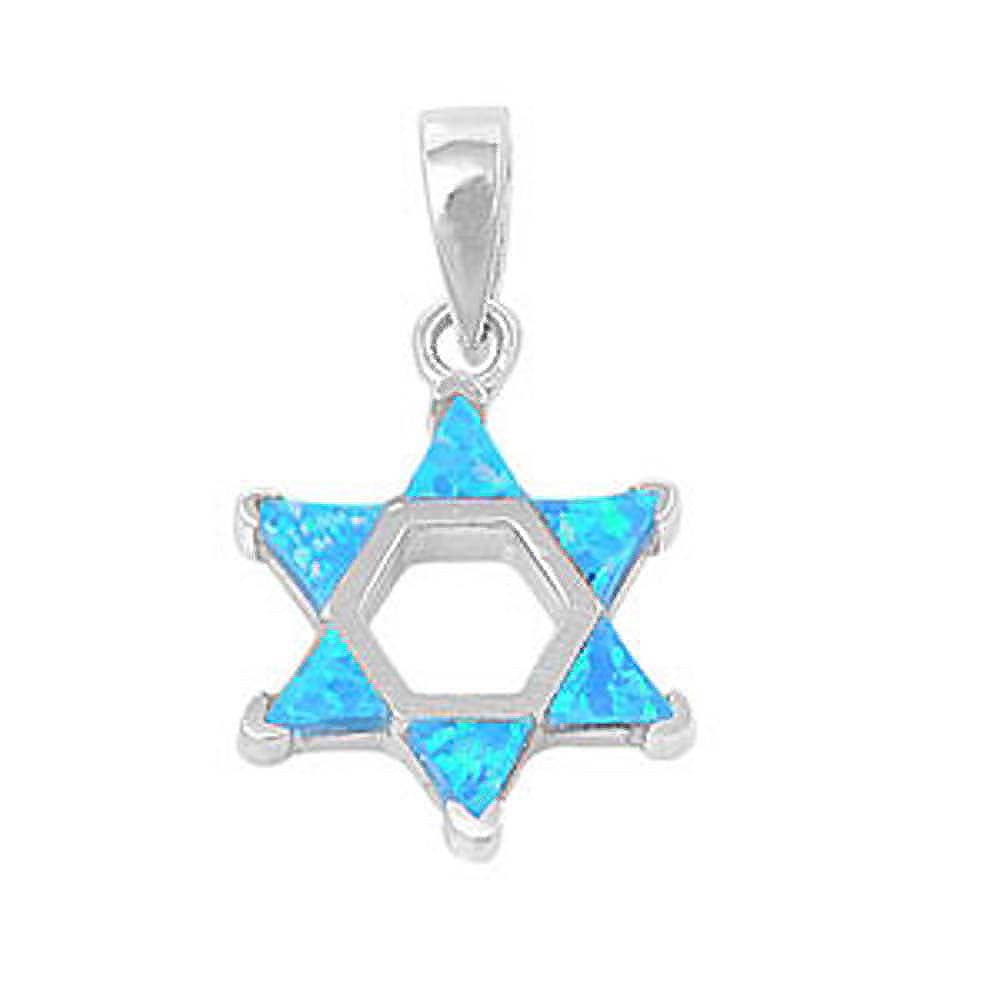 Sterling Silver Modish Blue Lab Opal Star of David Pendant with Pendant Height of 20MM