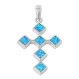 Sterling Silver Fancy Blue Lab Opal Diamond Shaped Cross Pendant with Pendant Height of 21MM