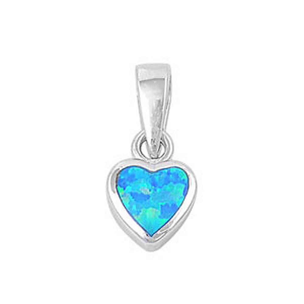Sterling Silver Trendy Blue Lab Opal Small Heart Pendant with Pendant Height of 11MM