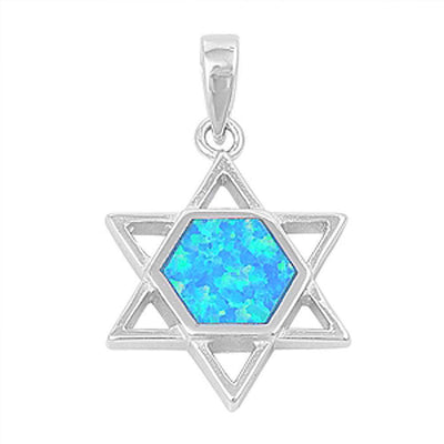 Sterling Silver Modish Star of David with Blue Lab Opal PendantAnd Pendant Height of 24MM