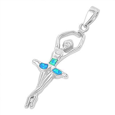 Sterling Silver Stylish Ballerina with Blue Lab Opal PendantAnd Pendant Height of 40MM