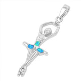 Sterling Silver Stylish Ballerina with Blue Lab Opal PendantAnd Pendant Height of 40MM