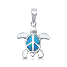 Load image into Gallery viewer, Sterling Silver Stylish Blue Lab Opal Peace Sign Turtle Pendant with Pendant Height of 20MM